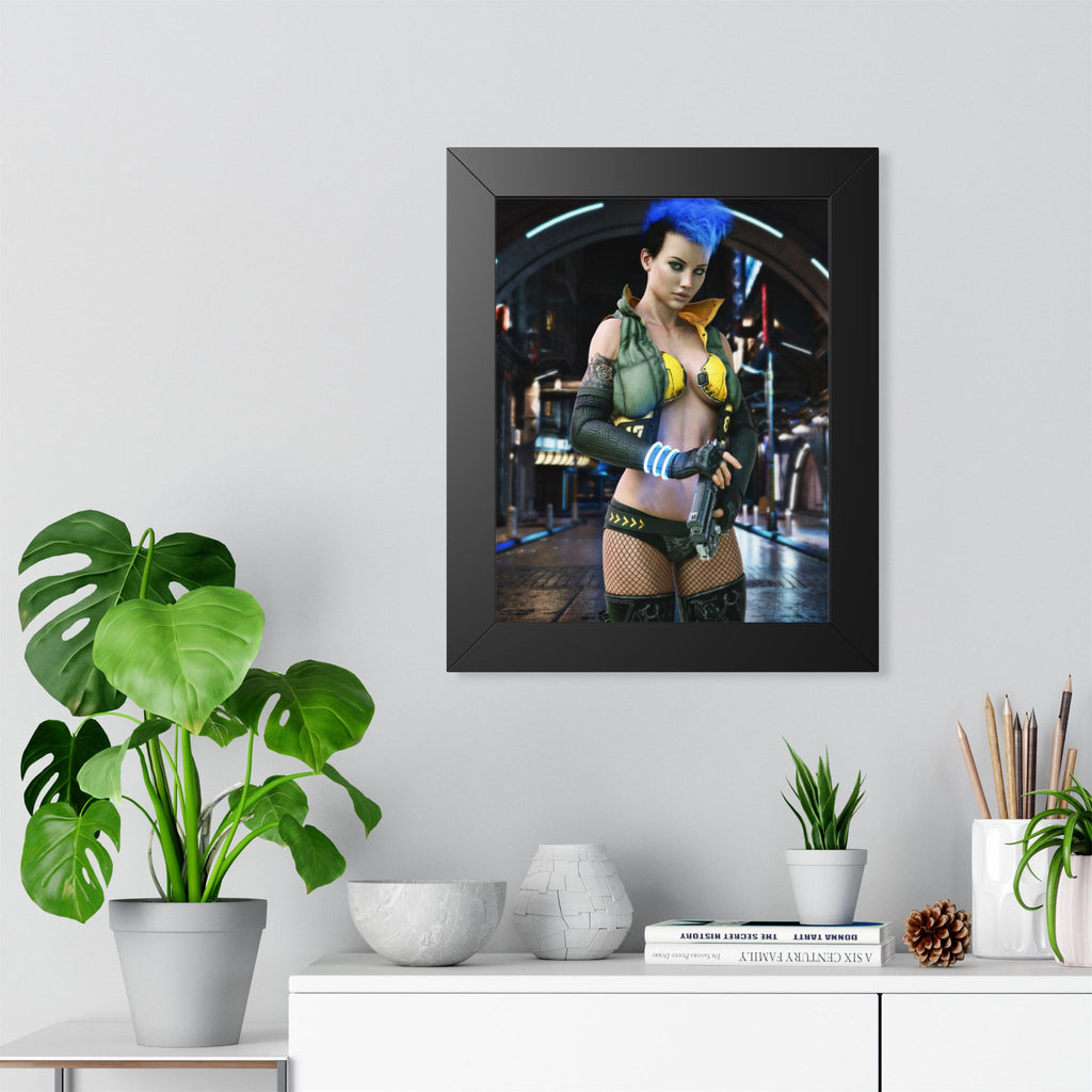 Cyberpunk Bounty Hunter Framed Poster — Futuristic Sci‑Fi Wall Art- No AI- Human created illustration art