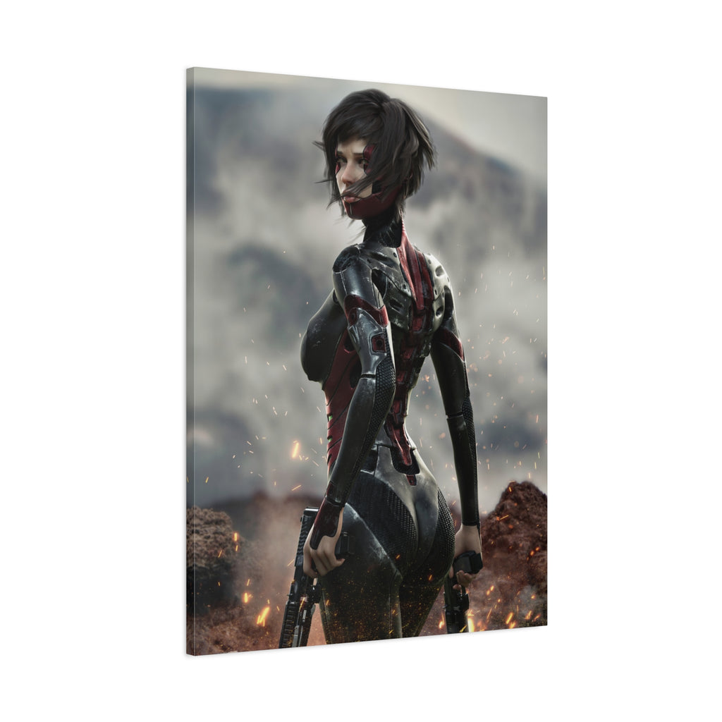 Sci‑Fi Warrior Matte Canvas Print — Futuristic Female Soldier Wall Art- No AI - Human created illustration art