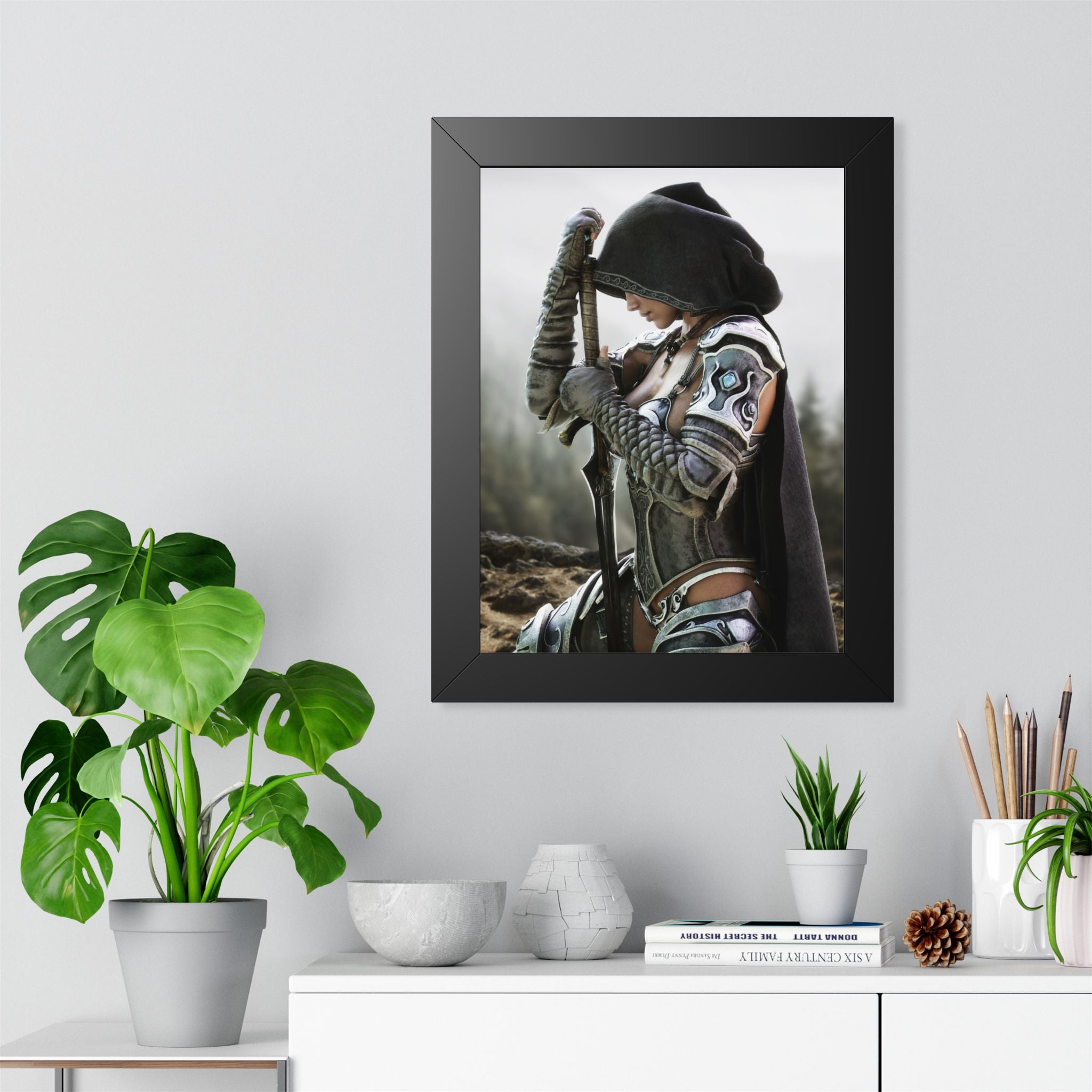 Framed Poster — Female Fantasy Warrior Artwork (Vertical) - No AI - Human created illustration art