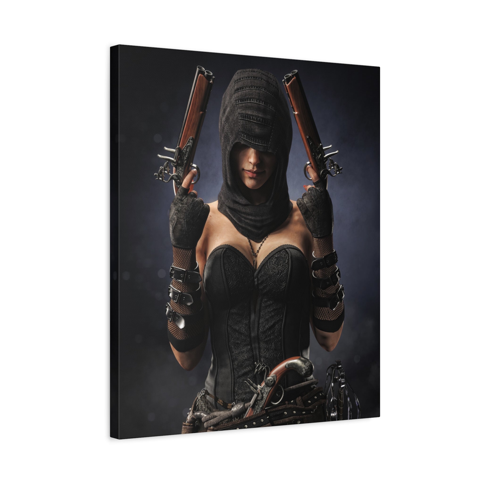 Pirate Assassin Matte Canvas Print — Hooded Female  Wall Art- No Ai- Human created illustration art