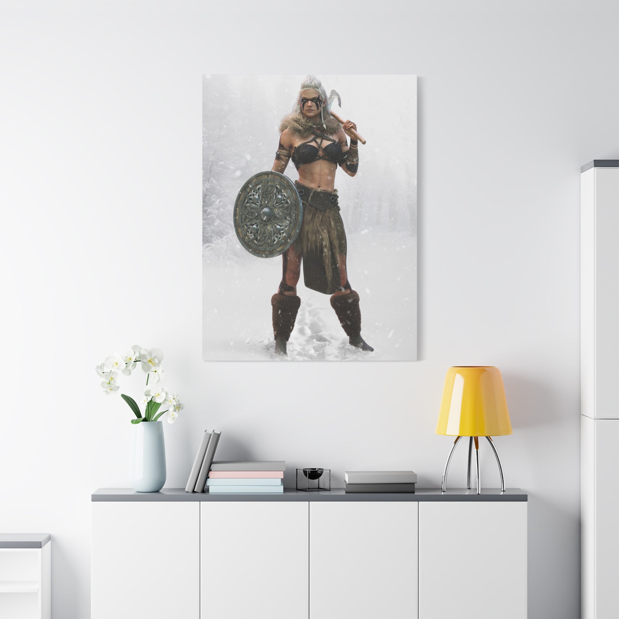 Viking Shieldmaiden Canvas Art – Warrior Woman Matte Stretched Print- No AI - Human created illustration art