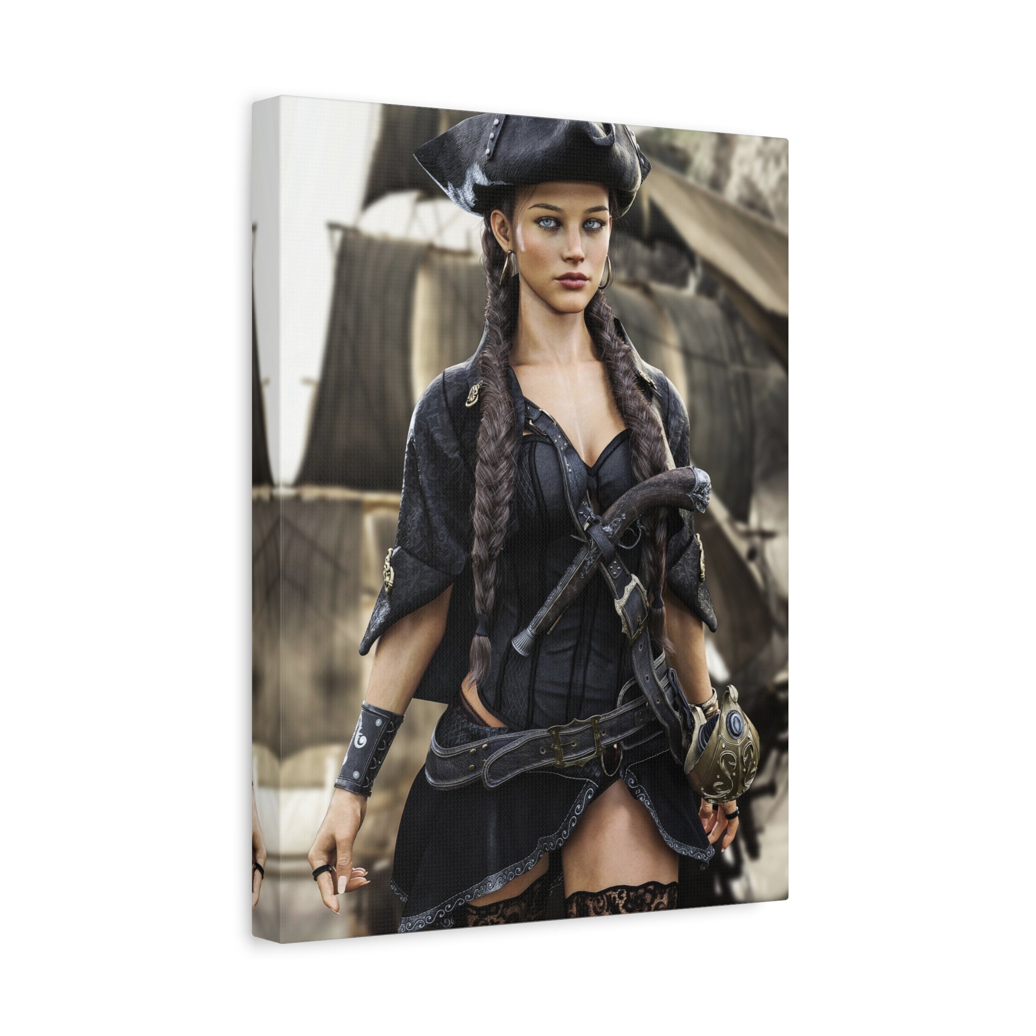 Pirate Captain Woman Matte Canvas Print — Stretched Wall Art - No AI - Human created illustration art