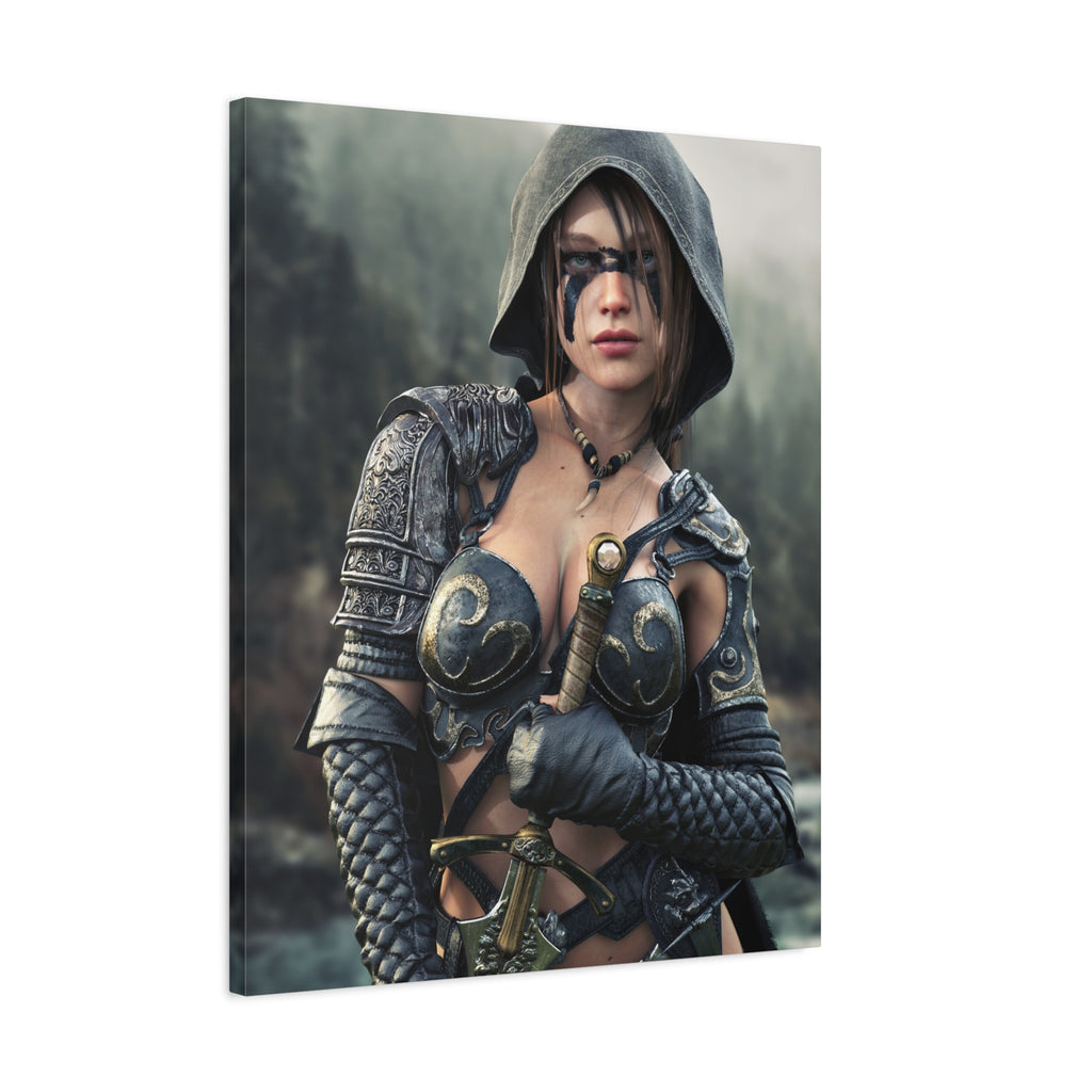 Fantasy Warrior Ranger Woman Matte Canvas Wall Art — Stretched 1.25"- No Ai- Human Created illustration art