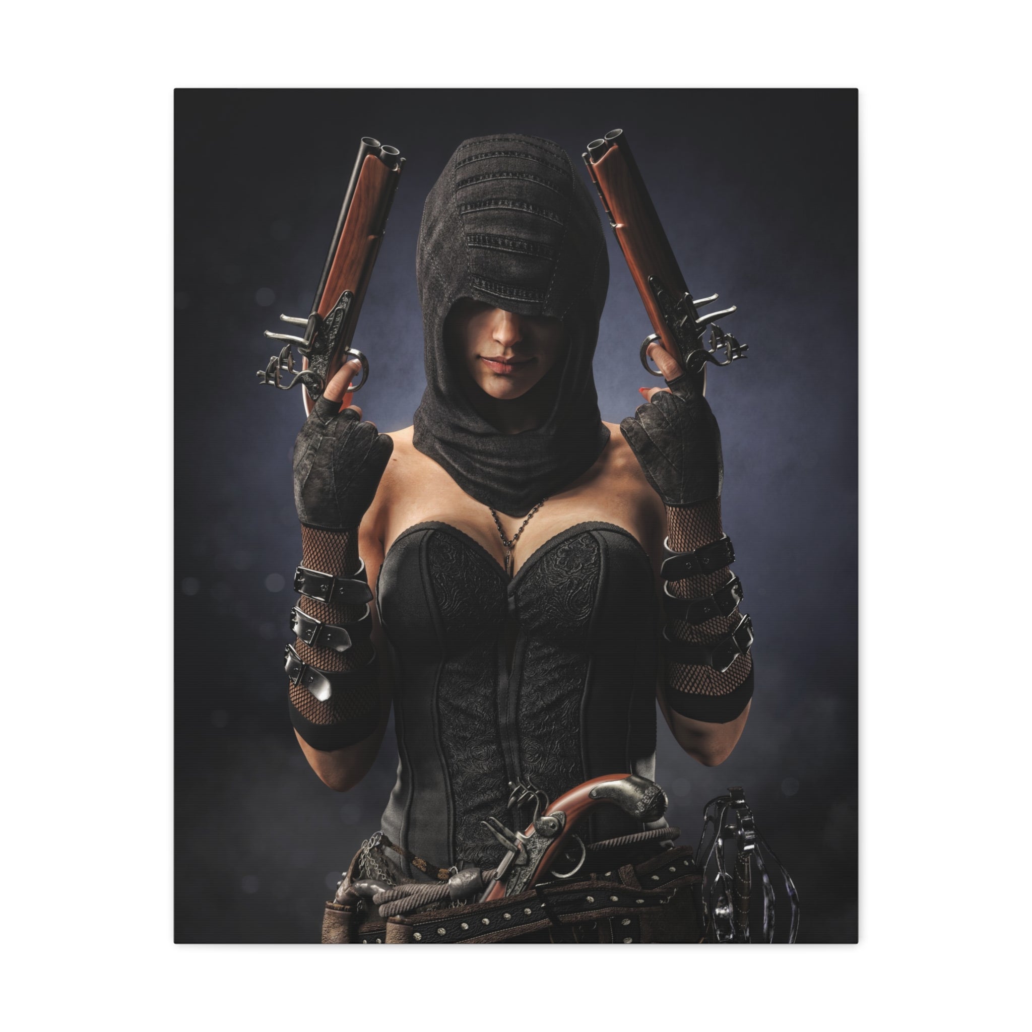 Lienzo mate "Pirate Assassin" — Arte mural femenino encapuchado - No IA - Ilustración artística creada por humanos