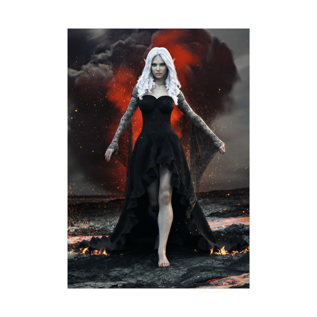 Dark Sorceress Fine Art Poster — Gothic Woman in Black Dress Wall Art - No AI - Human created illustration art