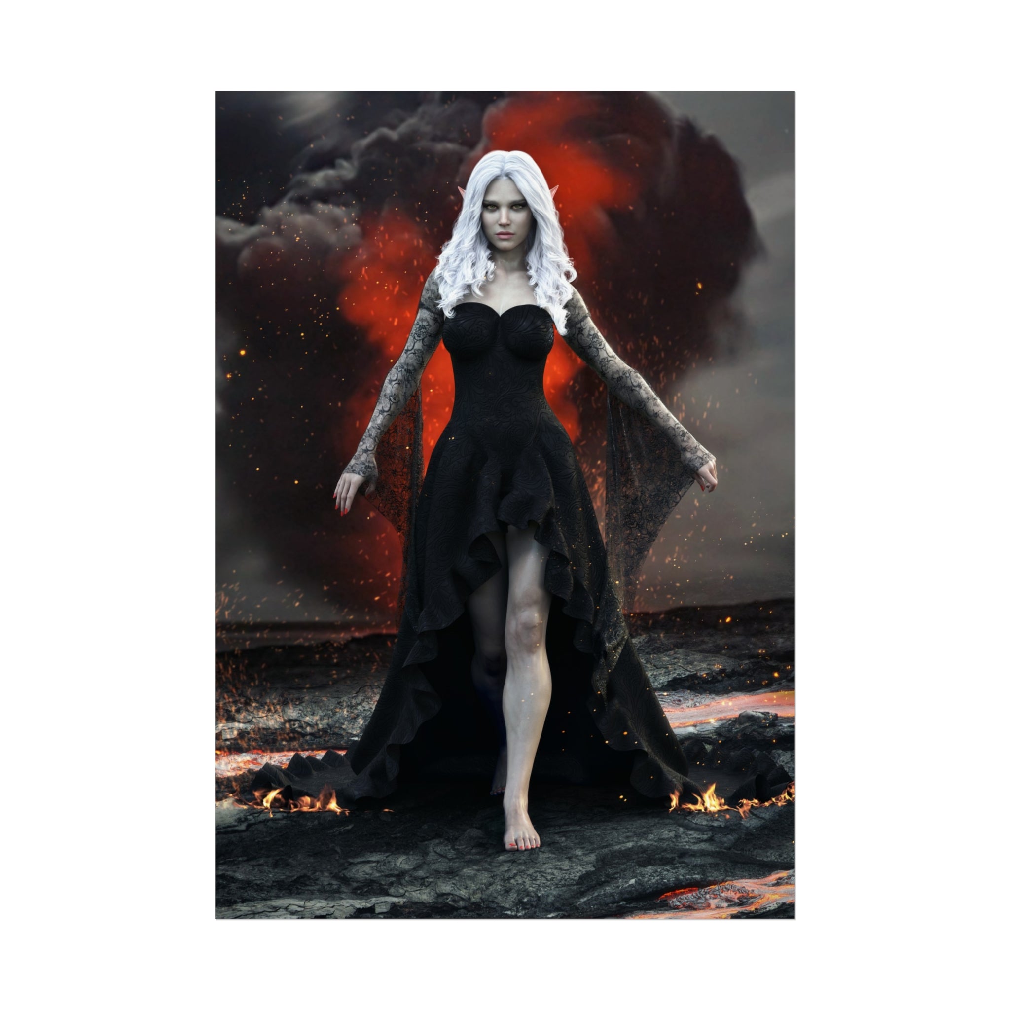 Dark Sorceress Fine Art Poster — Gothic Woman in Black Dress Wall Art - No AI - Human created illustration art