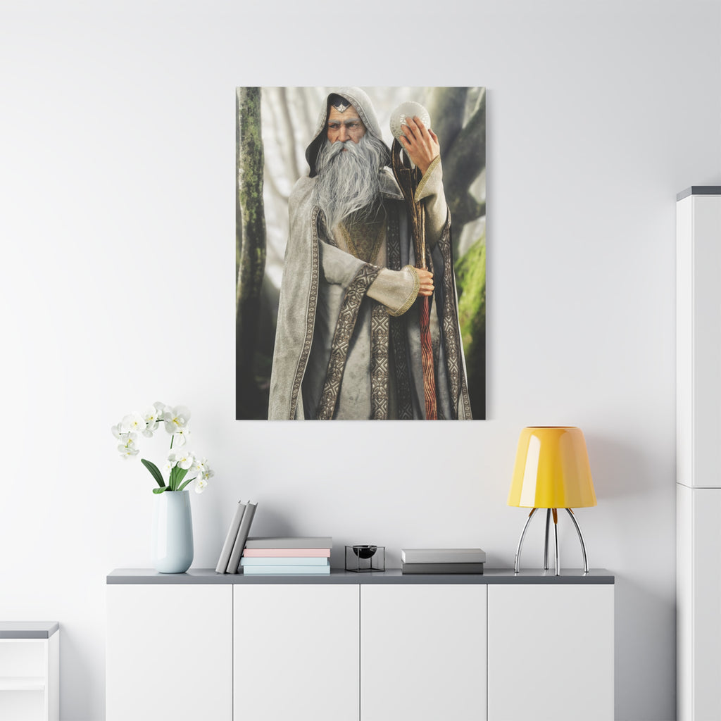 Wizard Portrait Matte Canvas Wall Art - Fantasy Sorcerer Stretched Canvas- No AI - Human created illustration art