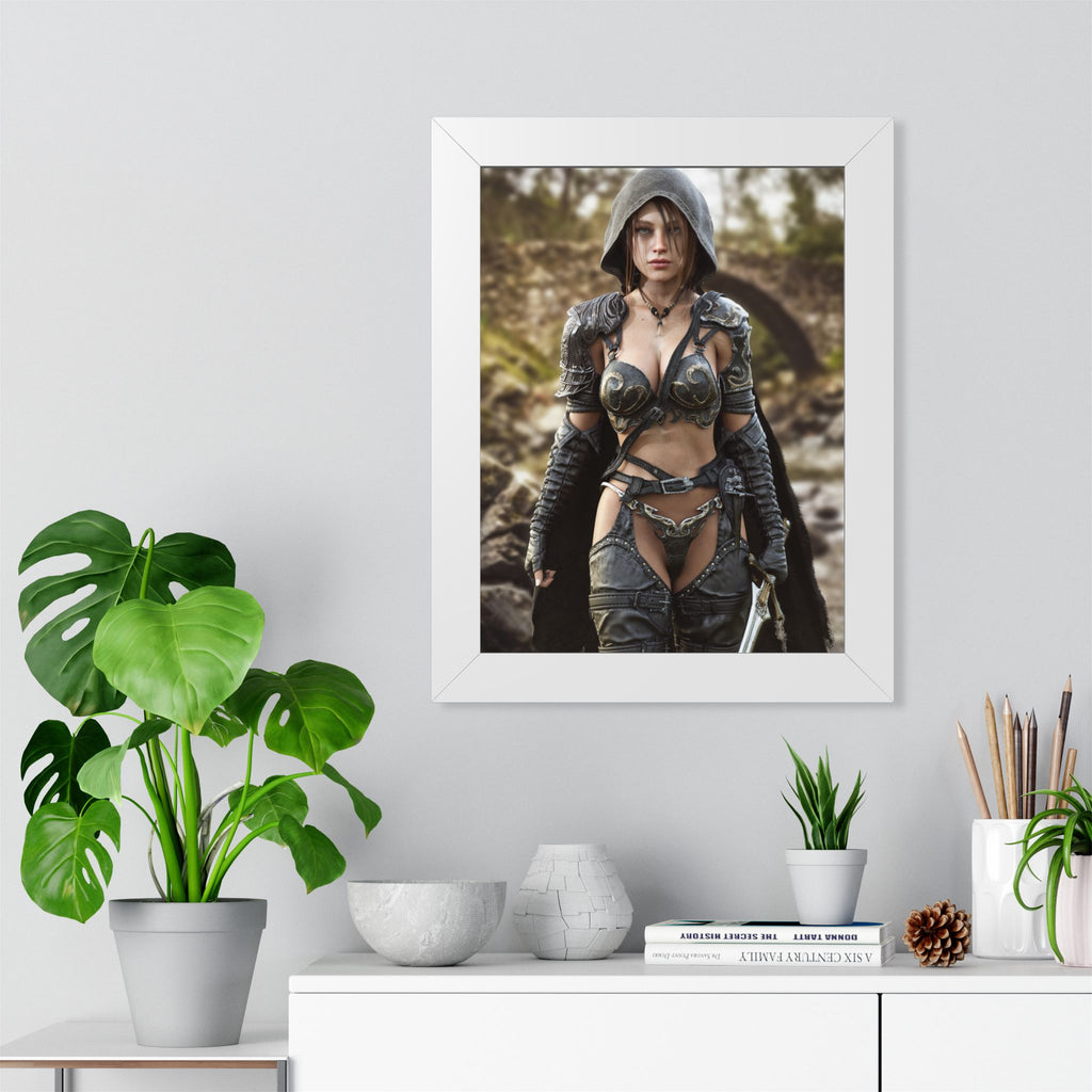 Framed Poster — Fantasy Warrior Woman Ranger Art Print (Vertical) - No AI- Human created illustration art