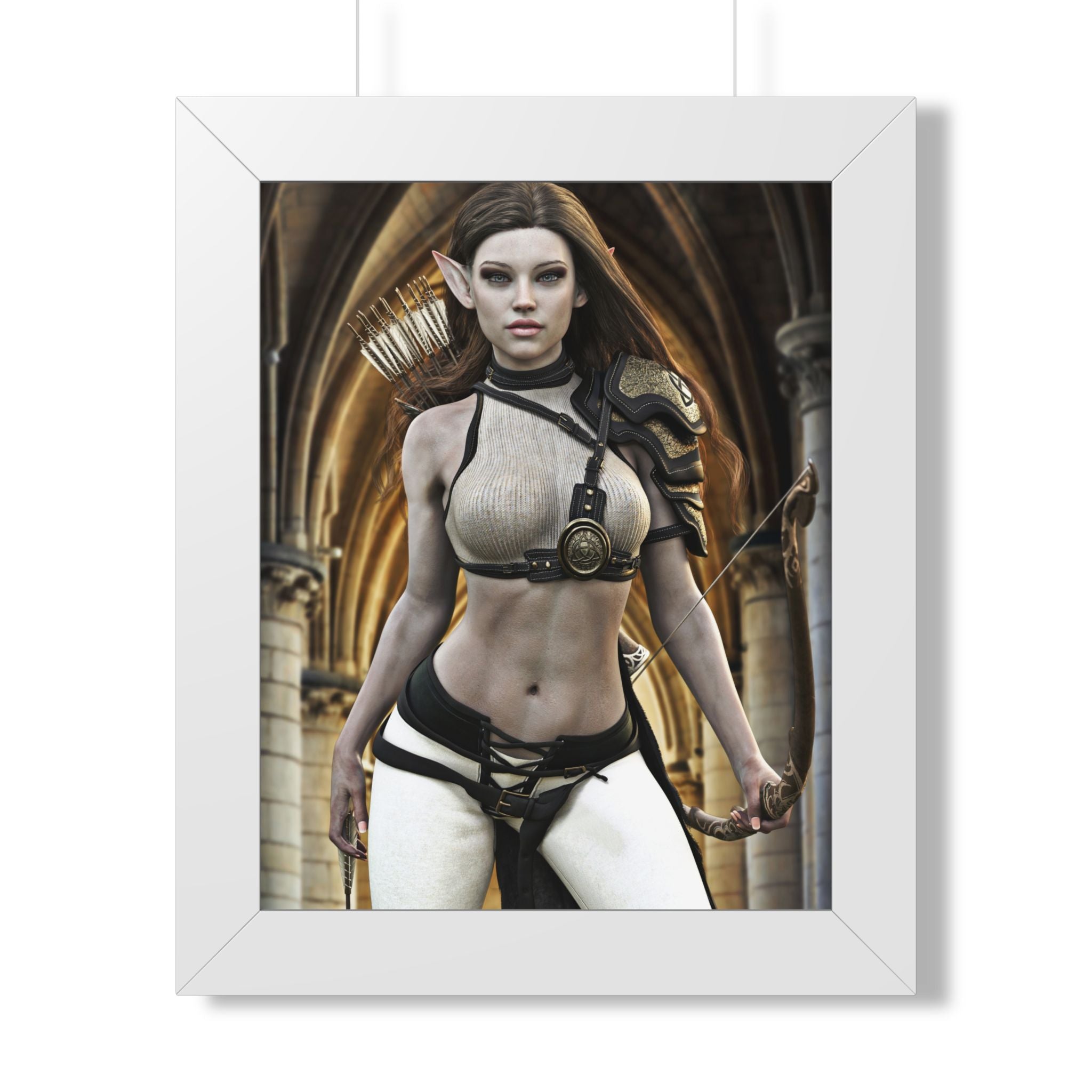 Fantasy Archer Woman Framed Poster — Elven Warrior Vertical Wall Art- No AI - Human created illustration art