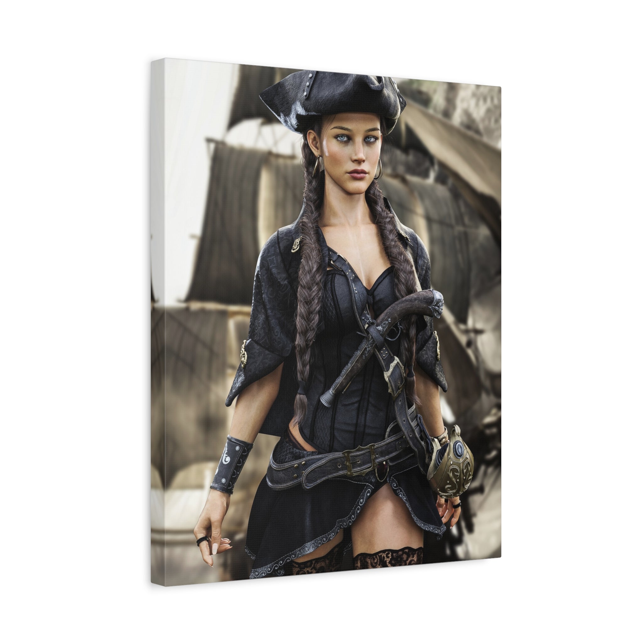 Pirate Captain Woman Matte Canvas Print — Stretched Wall Art - No AI - Human created illustration art