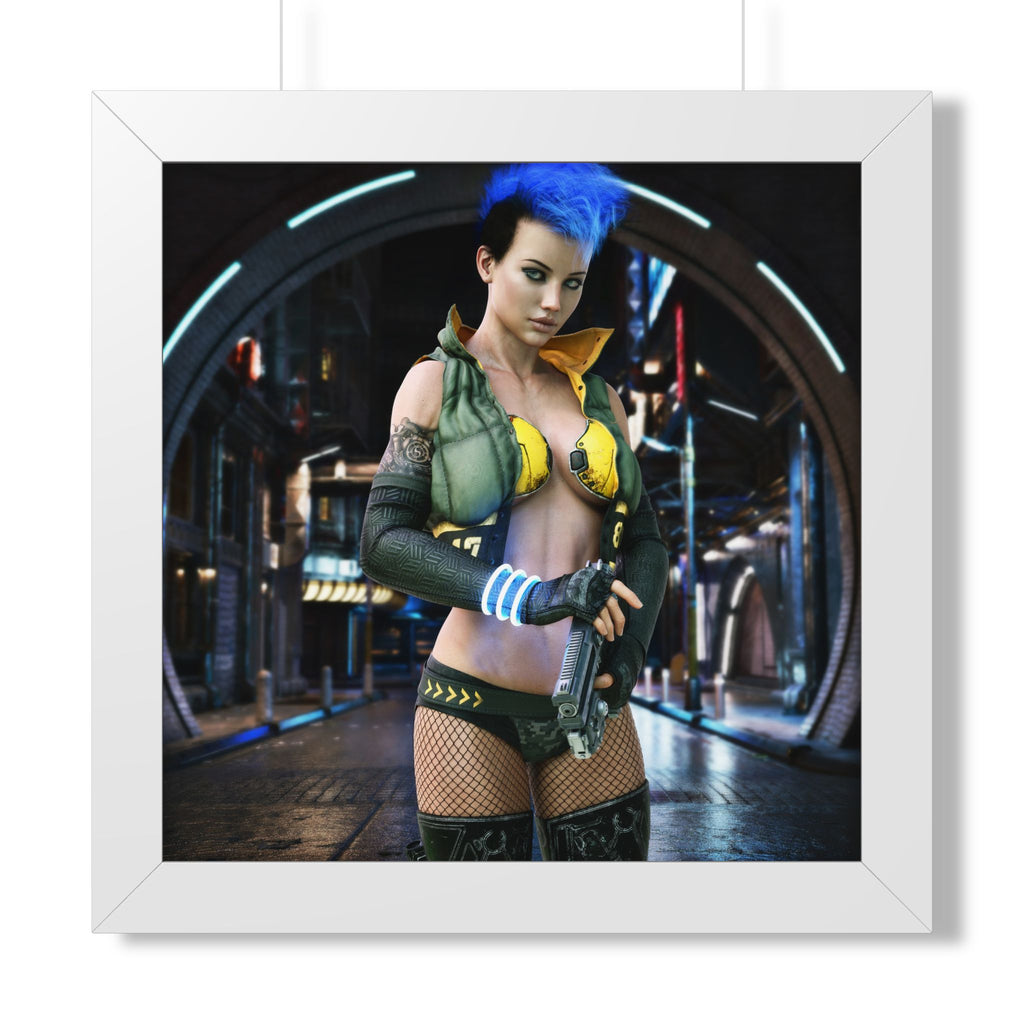 Cyberpunk Bounty Hunter Framed Poster — Futuristic Sci‑Fi Wall Art- No AI- Human created illustration art