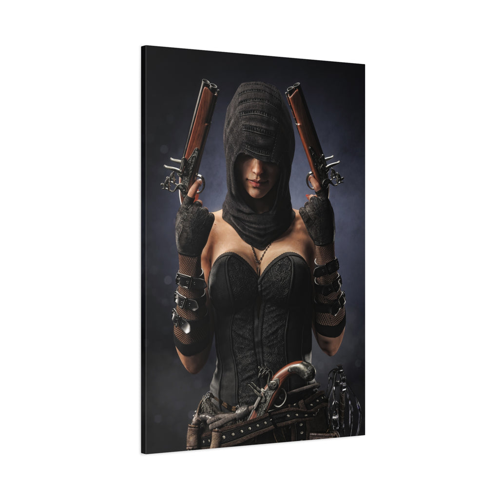Pirate Assassin Matte Canvas Print — Hooded Female  Wall Art- No Ai- Human created illustration art