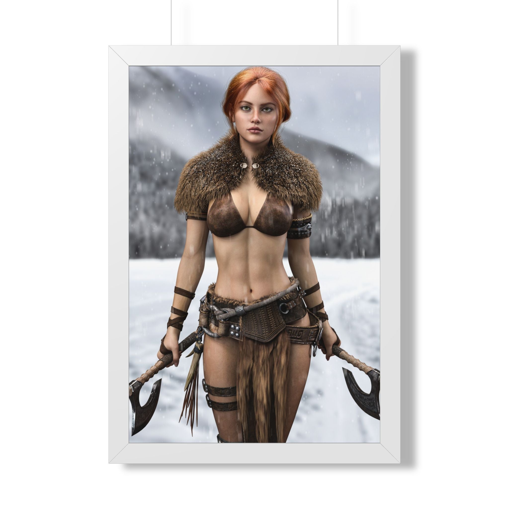 Viking Shieldmaiden Framed Poster — Redhead Warrior Art Print