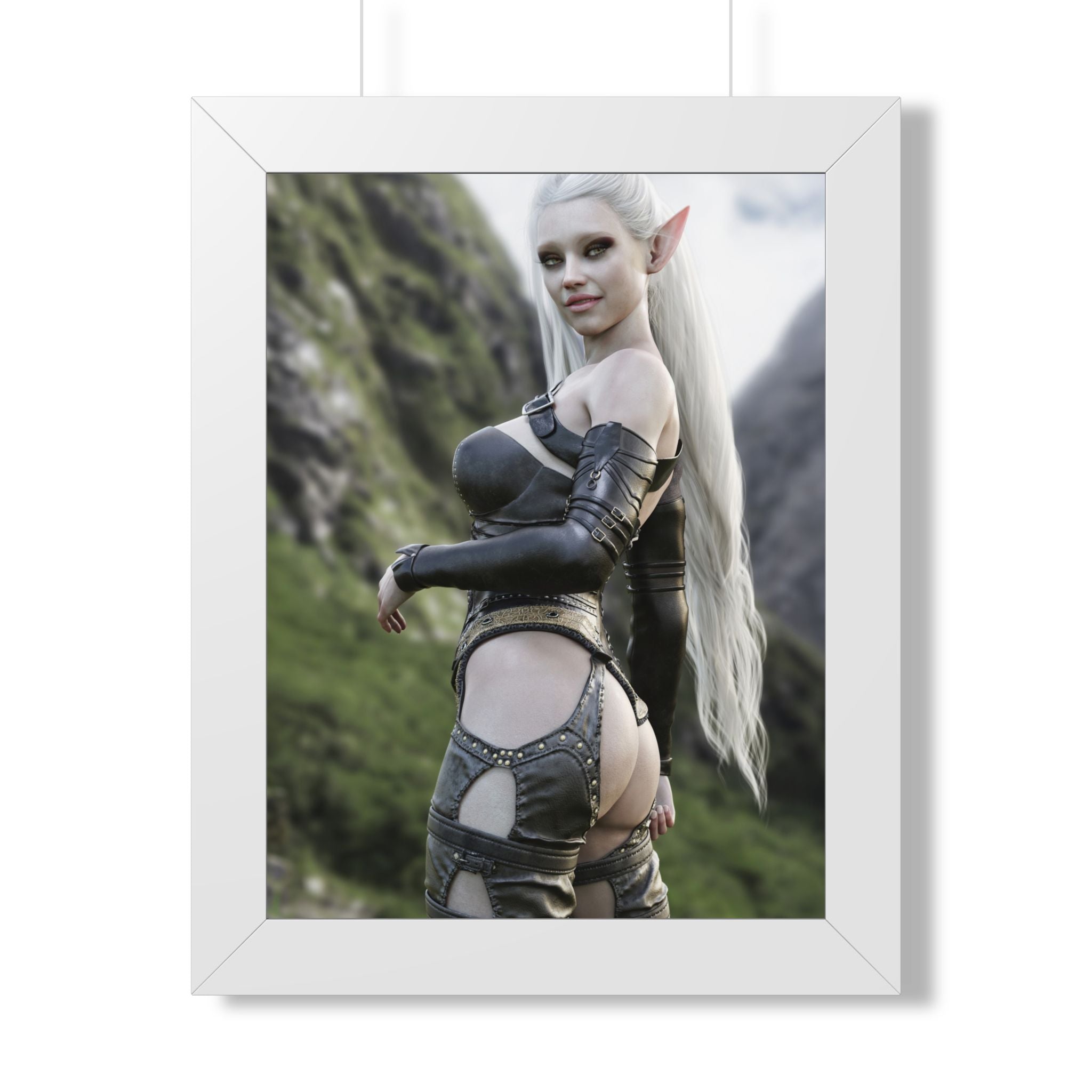 Elf Warrior Poster — Framed Fantasy Vertical Art Print- No AI - Human created illustration art.