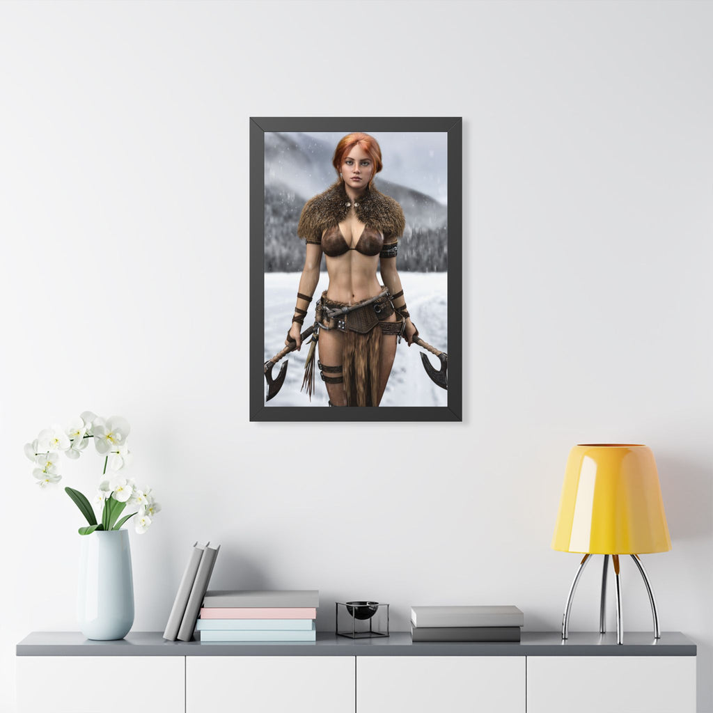 Viking Shieldmaiden Framed Poster — Redhead Warrior Art Print