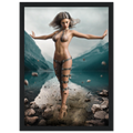 Handcrafted Fantasy Druid Mage wall art featuring a powerful female druid levitating above a mountain lake while controlling floating stones with elemental nature magic. Fantasy artwork perfect for gaming rooms, RPG fans, and nature-inspired medieval fantasy décor.