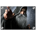 Handcrafted fantasy artwork featuring an elderly hooded wizard with a flowing silver beard reaching forward while casting powerful arcane magic. Premium fantasy wall art for RPG enthusiasts, wizard collectors, gaming rooms, libraries, and medieval décor.