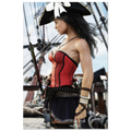 Handcrafted Female Pirate Captain wall art featuring a fearless pirate aboard a historic sailing ship holding a polished cutlass with twin flintlock pistols. Premium fantasy artwork for pirate collectors, gaming rooms, nautical décor, and fantasy enthusiasts.