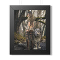 Fantasy woodland archer stands beside a majestic leopard in an enchanted forest, embodying courage, adventure, and the bond between guardian and beast.